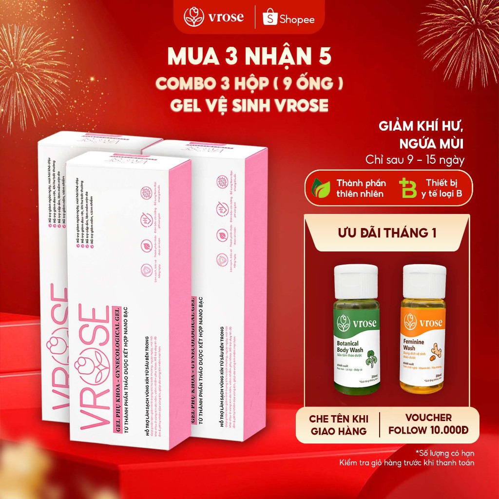 Combo 3 hộp (9 ống) Gel chăm sóc phụ nữ Nano VROSE – Làm sạch, giúp khử mùi, công thức dịu nhẹ