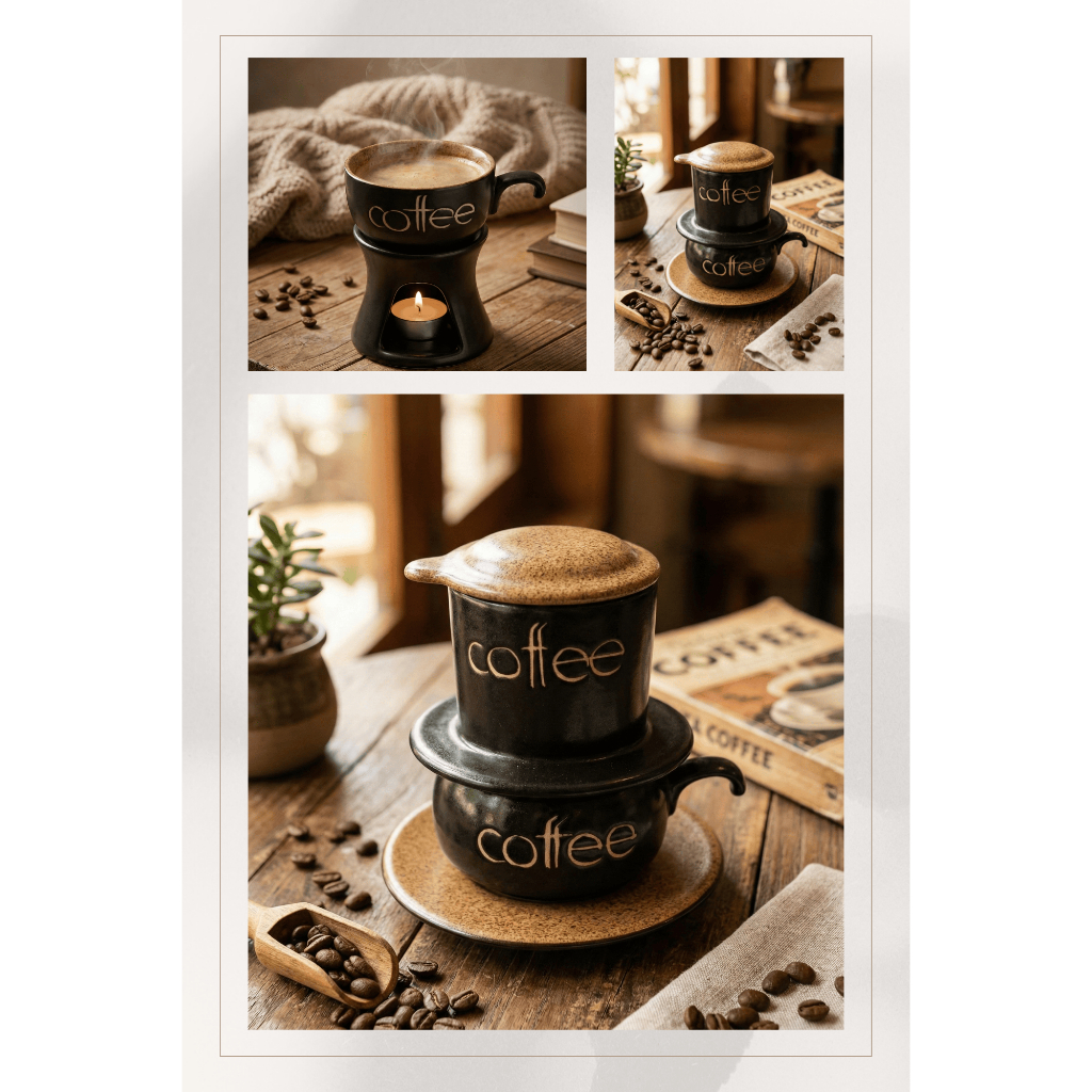 Bộ Pha - Bộ cafe phin  - Hâm Nóng Cafe Capuchino - Chuẩn hàng chất lượng - Bát Tràng