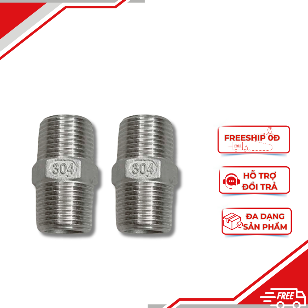 Kép inox 304 - Nối 2 đầu ren ngoài inox 304