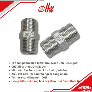 Kép inox 304 - Nối 2 đầu ren ngoài inox 304