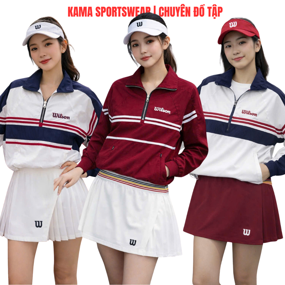 Bộ tập pickleball nữ Kama sport BP184, áo gió mix chân váy xếp li chuyên tập pickleball, tennis,cầu 