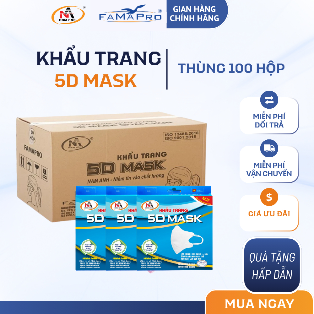 [5D MASK - THÙNG] Khẩu trang  3 lớp Famapro 5D MASK (10 cái / Hộp)