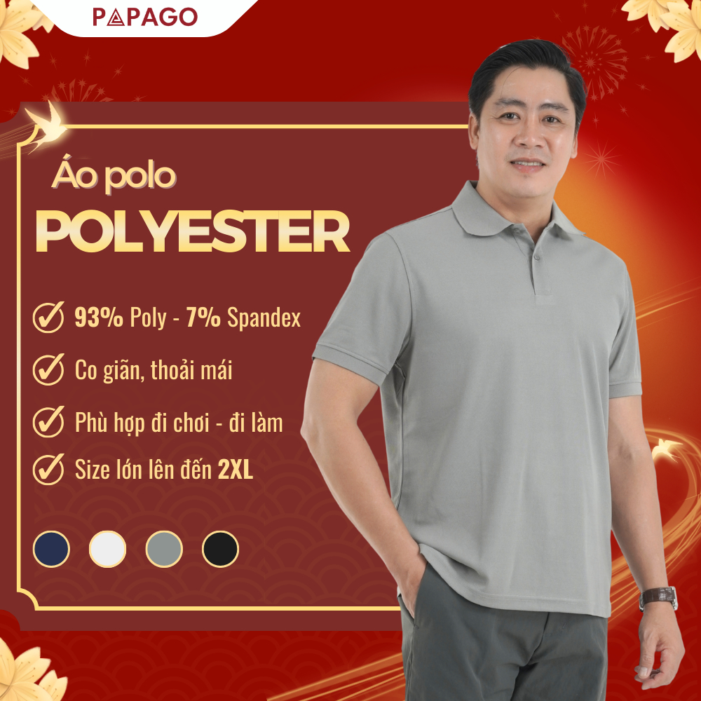 [MỚI] Áo Polo PAPAGO Nam Trung Niên Trơn Basic Lịch Lãm Form Rộng Thoải Mái - P25PLPT001