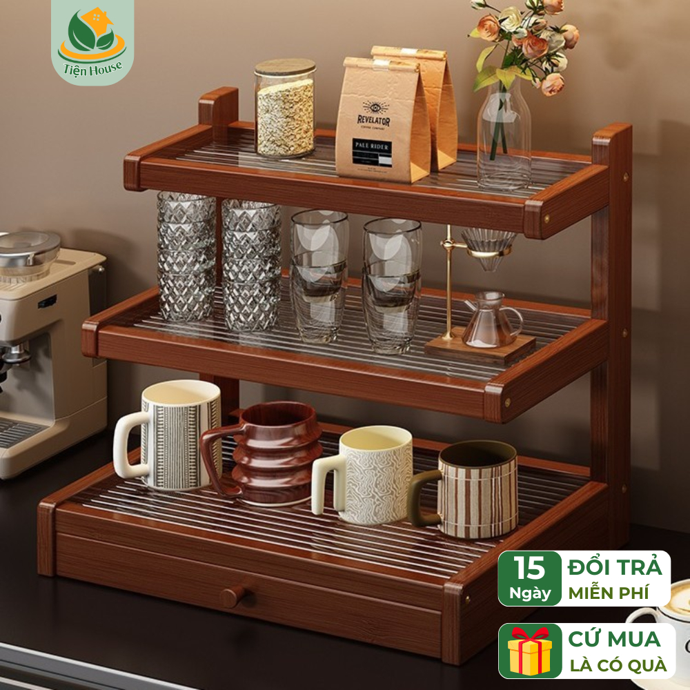 Kệ Úp Ly Cốc Để Bàn Cao Cấp Tiện House Bằng Gỗ Tre – Kệ Trưng Bày Nhiều Tầng, Kệ Để Ly Cốc Gia Vị Đặ