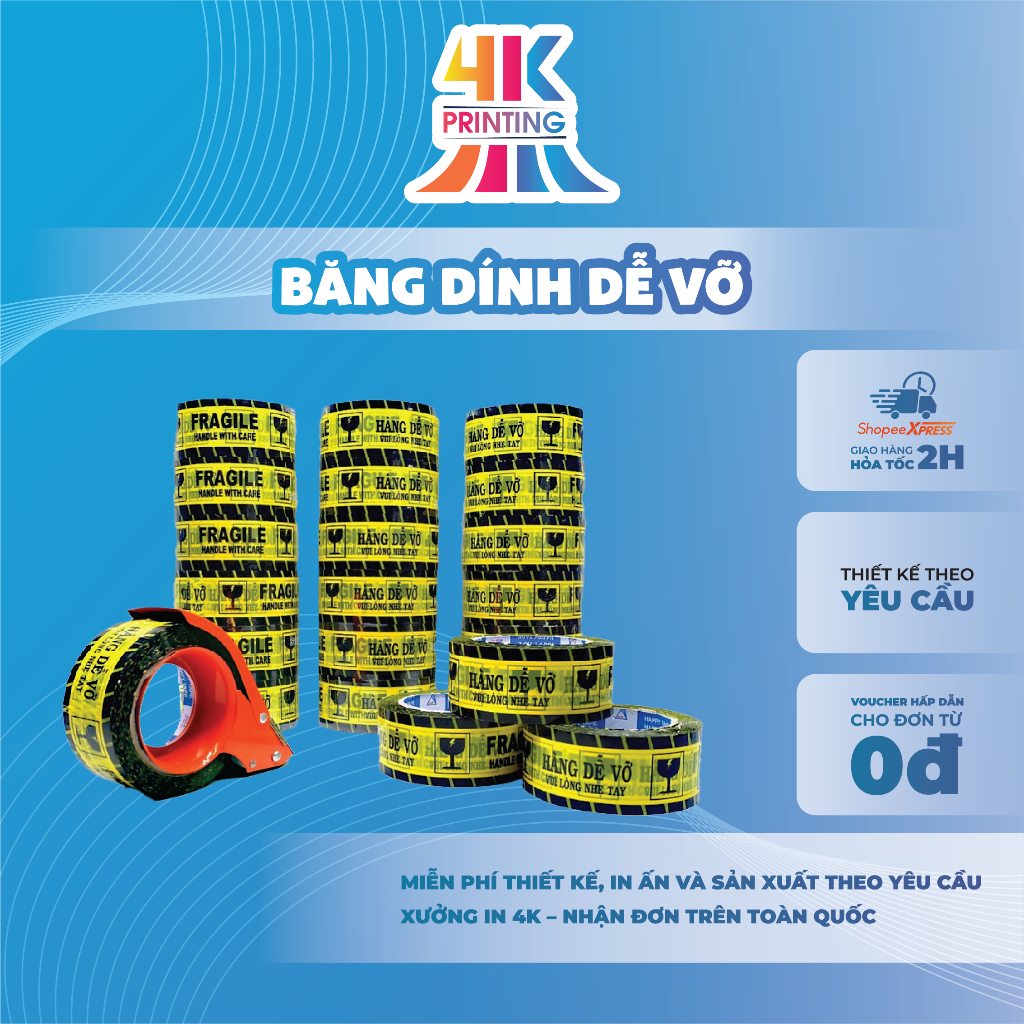 Băng dính hàng dễ vỡ, lõi mỏng chất lượng _4K 4KPRINT