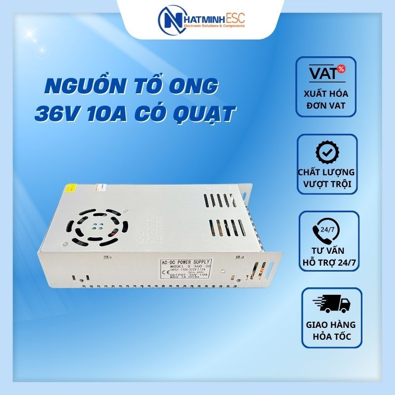 Nguồn tổ ong 36V 10A có quạt
