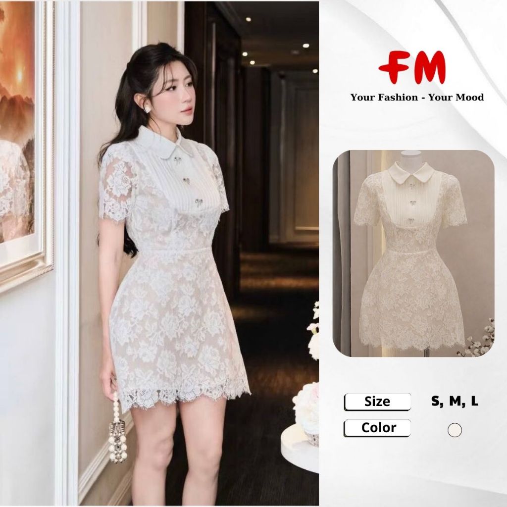 Váy Ren Chữ A Nữ FMSTYLE SHOP - Thiết Kế Hoa Cao Cấp Kèm Tăng Nơ Thanh Lịch 25121019