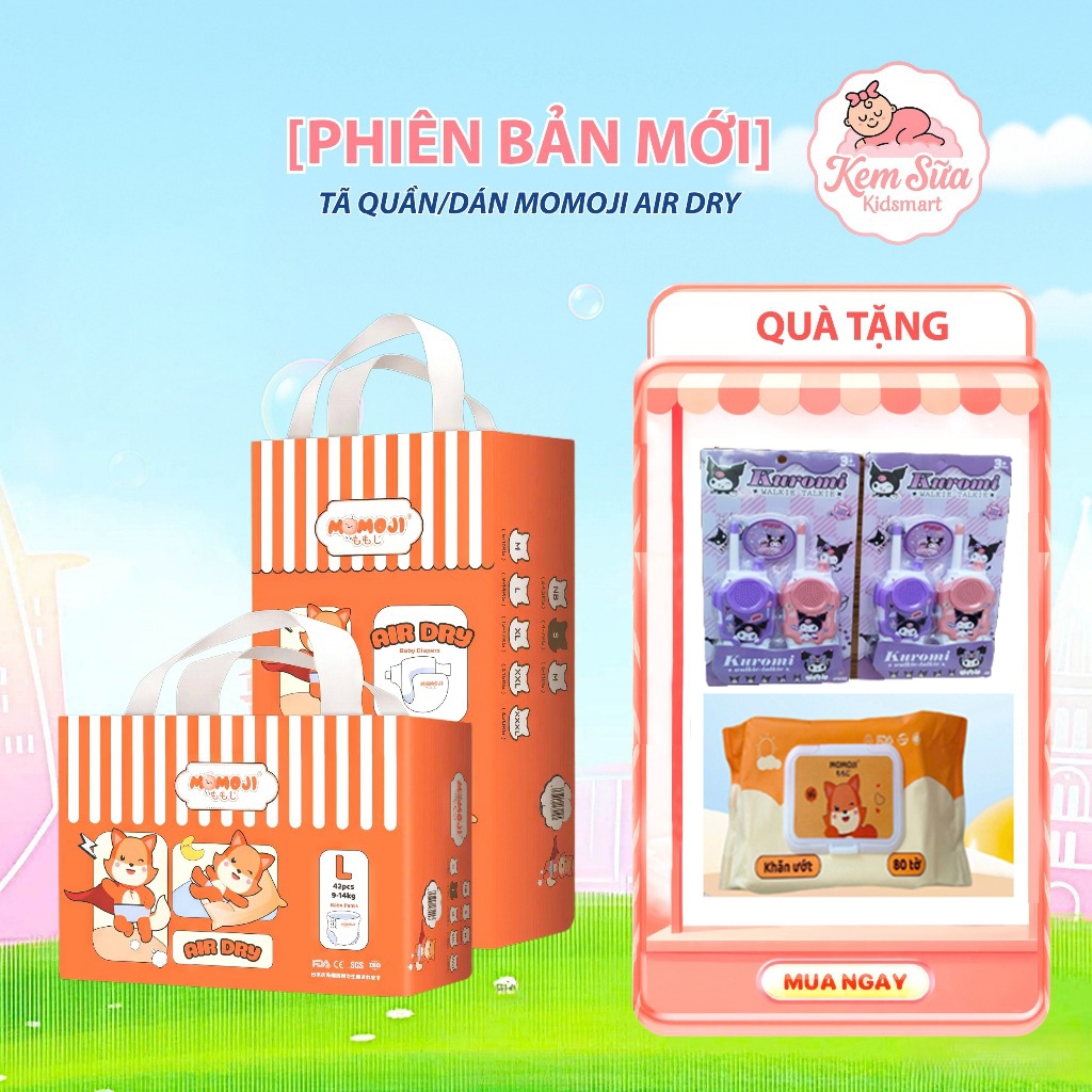 [Phiên Bản Mới] Tã quần/Dán Momoji Air Dry - Mặc nhẹ như mây, khô ráo cả ngày dài, full size cho bé