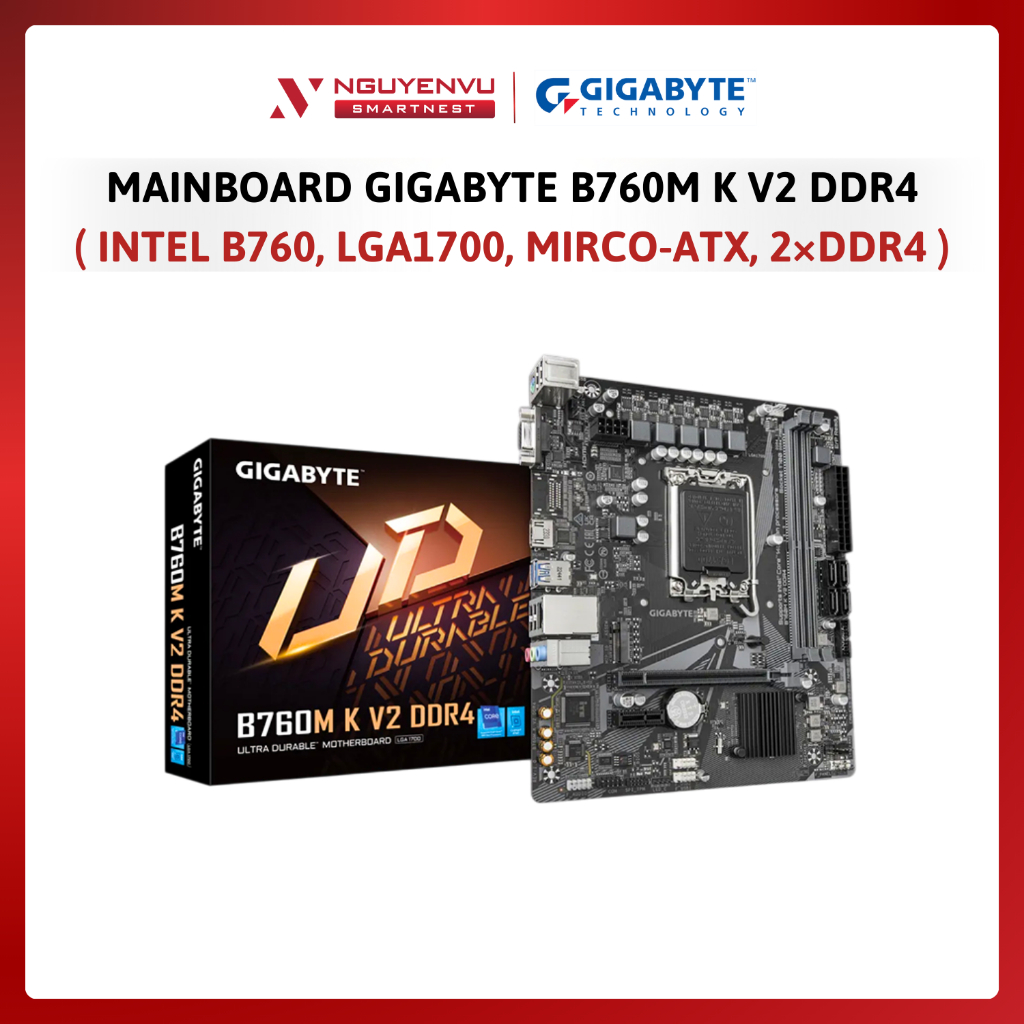 Mainboard Gigabyte B760M K V2 DDR4 - Intel B760, LGA1700, mirco-ATX, 2×DDR4 | Hàng chính hãng | Bảo 