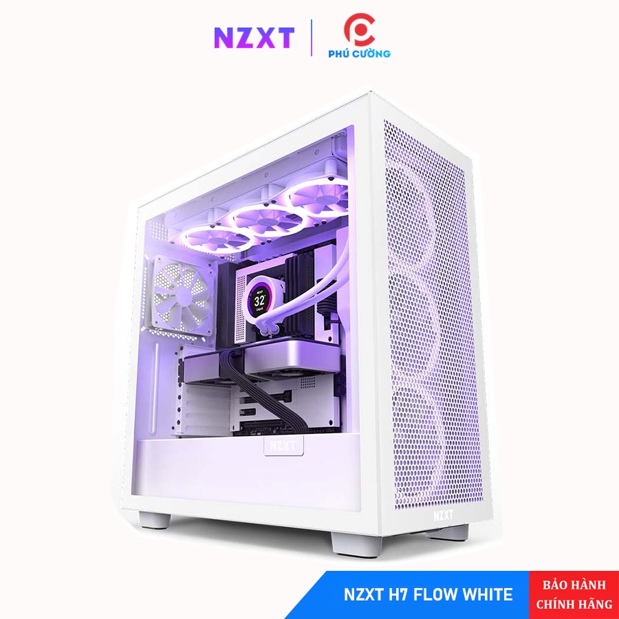 Vỏ Case NZXT H7 Flow White CM-H71FW-01 - Mid-Tower, Mặt Lưới Siêu Mát, Chính Hãng