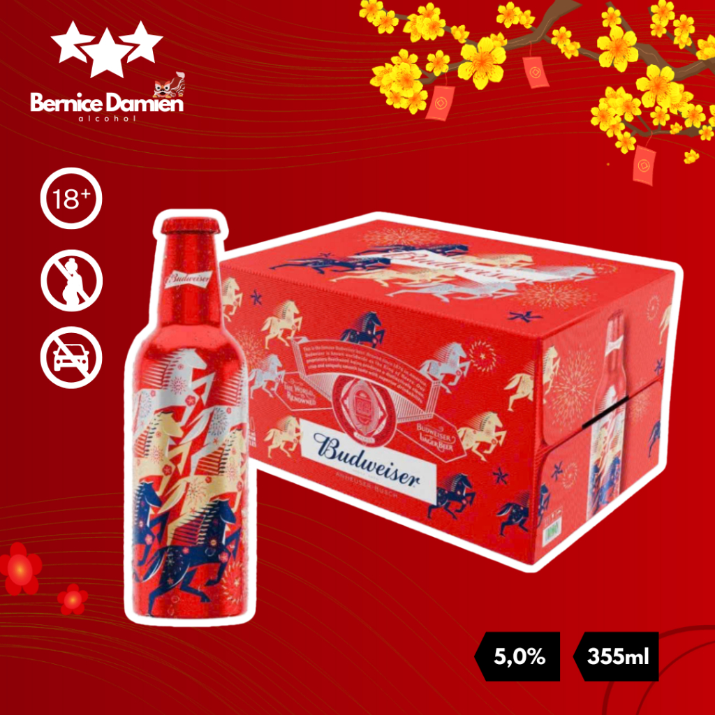 [Thùng] BIa Budweiser Aluminum Chai Nhôm 355ml nồng độ 5% Thùng 24 chai Đẳng Cấp Chất Lượng
