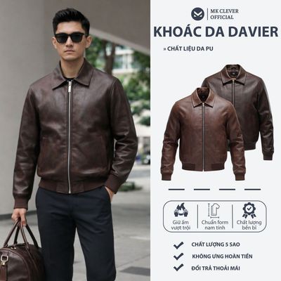 Áo Khoác nam Jacket Davier da cổ bẻ lót lông MK CLEVER dày dặn giữ nhiệt, giữ ấm tốt, form dáng trẻ trung 50-88kg