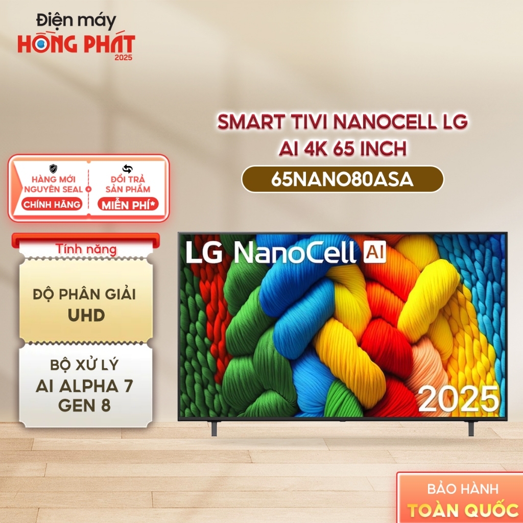 [Giao-Lắp HCM/Cần Thơ] TiVi LG AI 2025 NanoCell AI NANO80 65 inch 65NANO80ASA