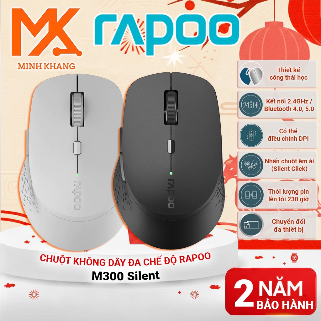 [Rapoo Chính Hãng] Chuột Không Dây Đa Chế Độ Rapoo M300 Silent – Kết Nối Bluetooth & 2.4GHz, Thiết K
