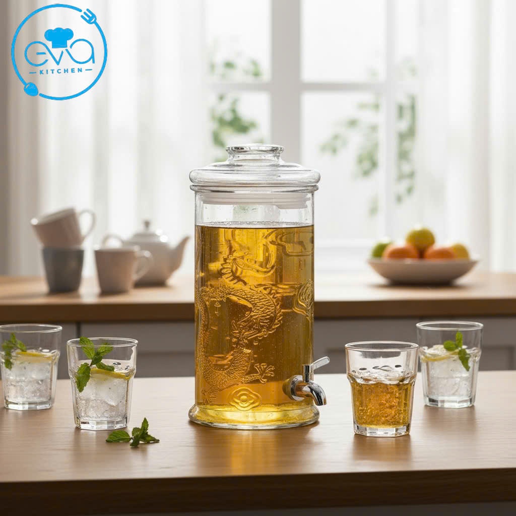 Bình Thủy Tinh Ngâm Rượu 10L  Van Mẫu Rồng Chầu Đẳng Cấp - Bình Đựng Rượu  Có Vòi Chiết Tiện Lợi