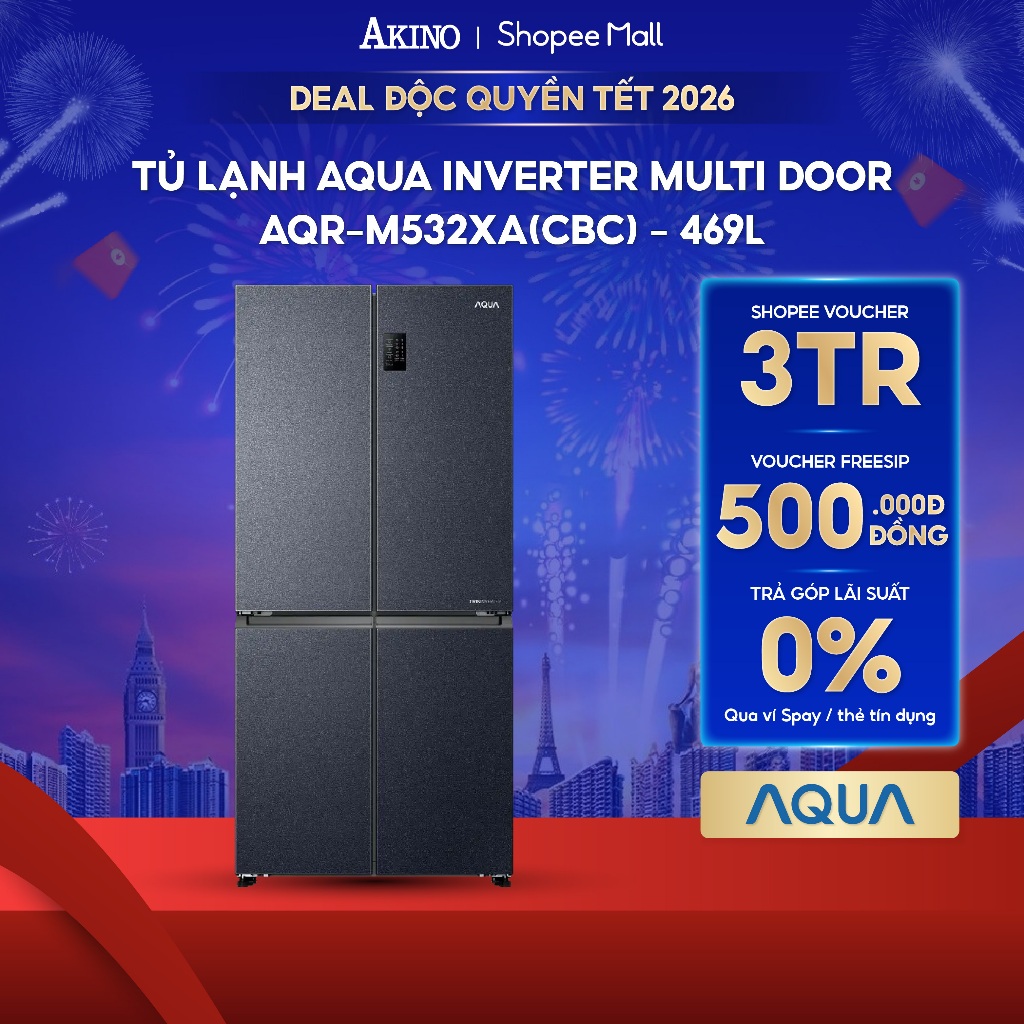 Tủ lạnh Aqua Multi Door Inverter 469 lít AQR-M532XA(CBC) - Hàng Chính Hãng