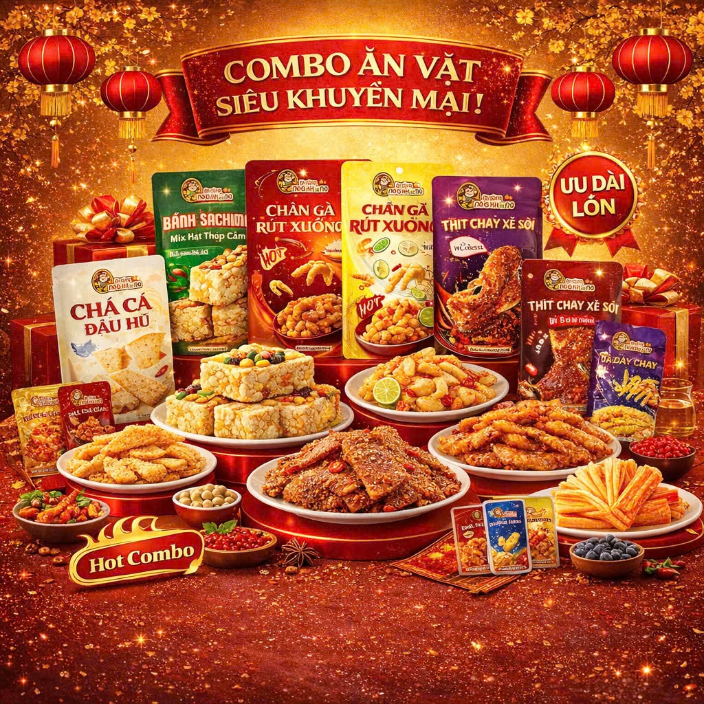 Combo 10 gói đồ ăn vặt ngon Chân gà Truyen thong Vị Tê Cay Thịt chay xé sợi vị BBQ-Ăn cùng Ngộ Không