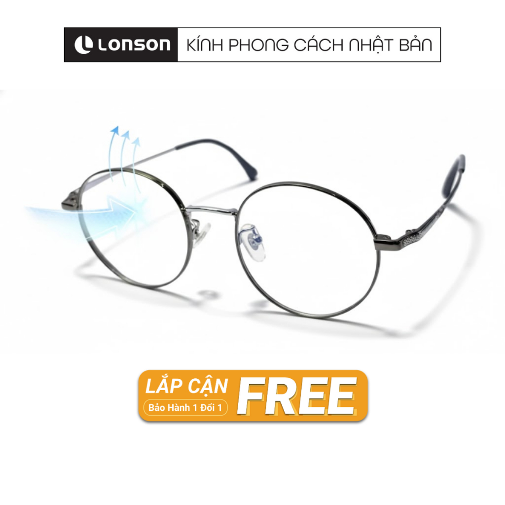 Kính Cận Dáng Oval Chất Liệu Kim Loại Chống UV, Chống Ánh Sáng Xanh, Kính Đổi Màu Lonson L98