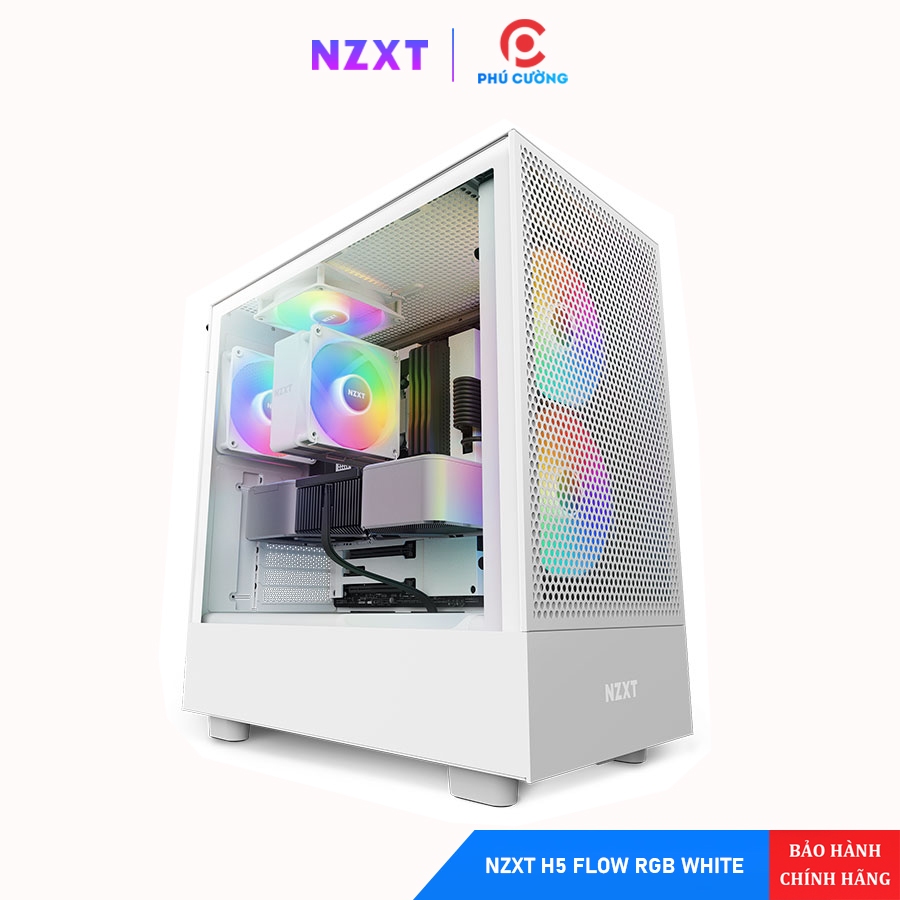 Vỏ Case NZXT H5 Flow RGB White CC-H51FW-R1 - Mid-Tower, Kính Cường Lực, Chính Hãng