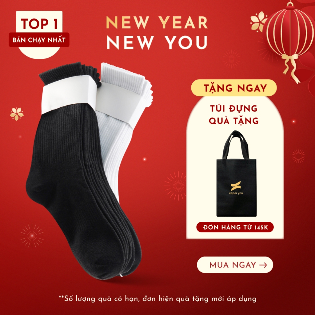 [Combo 10] Tất Vớ Nam Nữ Cổ Cao Trơn UPPERYOU Êm Ái Dày Dặn Thoáng Khí - VSF4001/VSF3001