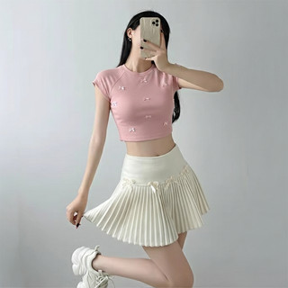 Áo Croptop Tay Ngắn Cổ Tròn DaaLaa Store Đính Nơ Dễ Thương A51104