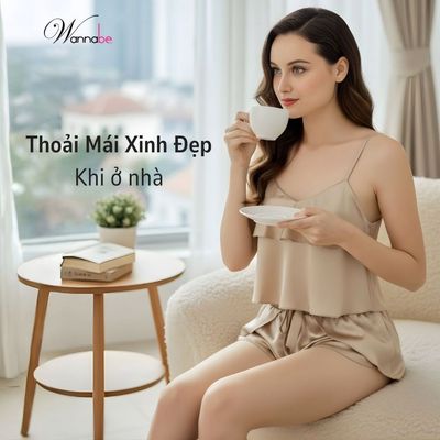 Đồ bộ mặc nhà WANNABE đồ bộ quần sọt đắp bèo áo 2 dây crop top bèo tầng tạo độ phồng cho ngực BSS05