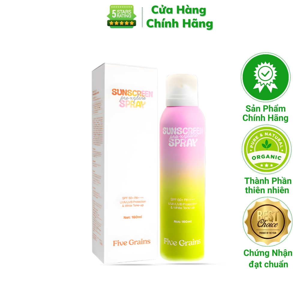Xịt Chống Nắng Five Grains 160ML Chính Hãng SPF50+ Kem Chống Nắng Body Dạng Xịt Toàn Thân Nâng Tone