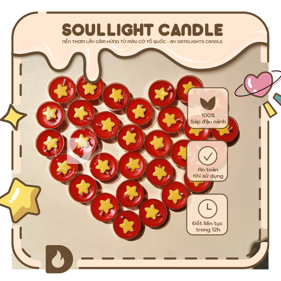 [Freeship] DATELIGHTS - Soullight Candle lấy cảm hứng từ màu cờ Tổ Quốc - Đã bao gồm hộp đựng và nơ 