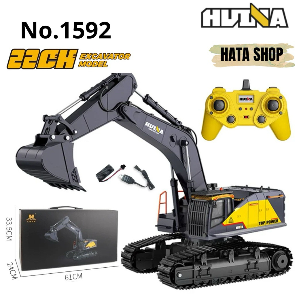 Huina 1592 Xe Xúc Điều Khiển Từ Xa Tỉ Lệ 1:14 Gàu Kim Loại 22 Kênh EXCAVATOR Xe Công Trình