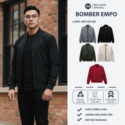 Áo khoác Bomber Empo màu Đen MK CLEVER. Chất vải gió 3 lớp, lót trần trám dày dặn, lên form đẹp