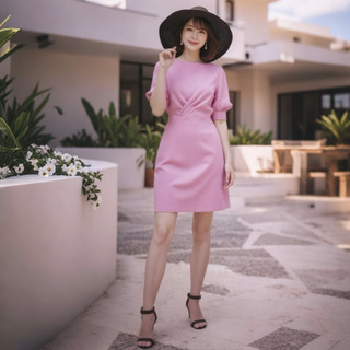 Đầm hồng xếp li eo, váy dự tiệc (kèm hình thật)