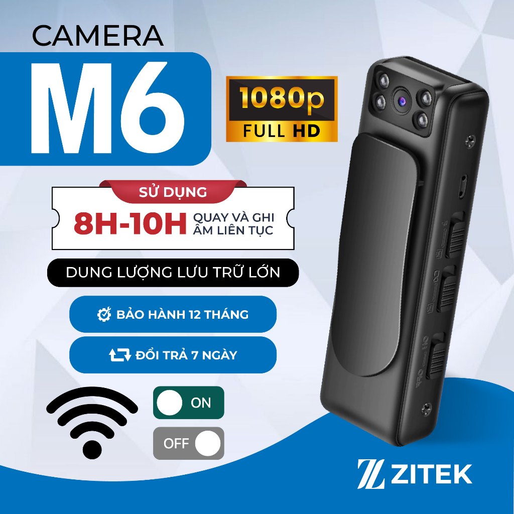 Camera mini M6 kẹp áo Full HD 1080P, camera ghi hình quay video sắc nét, camera không dây giám sát, ghi âm 2 trong 1