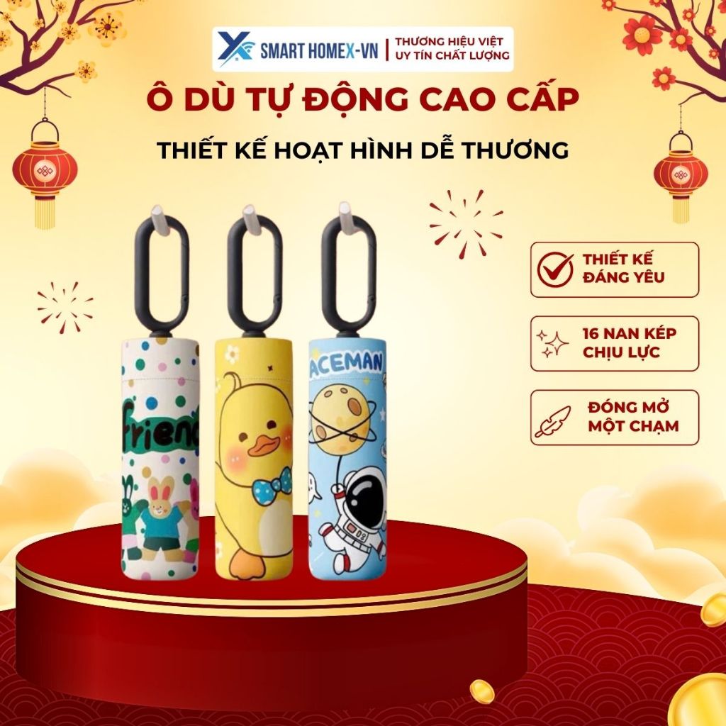 Ô dù tự động cao cấp 16 nan kép cho học sinh – thiết kế hoạt hình dễ thương