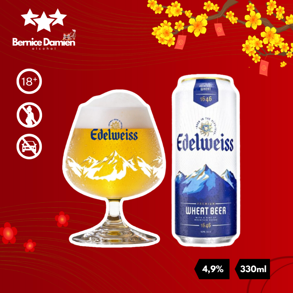 [Lốc 6 lon tặng 1 ly] Bia Edelweiss 6 lon tặng 1 ly thủy tinh 330ml 4,9% - Có ship hỏa tốc