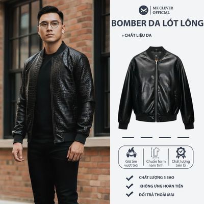 Áo Khoác Bomber Da lót lông MK CLEVER, dày dặn giữ nhiệt, giữ ấm tốt, form dáng trẻ trung 50-90kg
