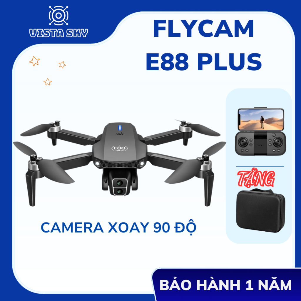 Máy bay điều khiển từ xa  E88 Plus, PIycam Mini giá rẻ, Flycam camera kép cảm biến giữ vị trí