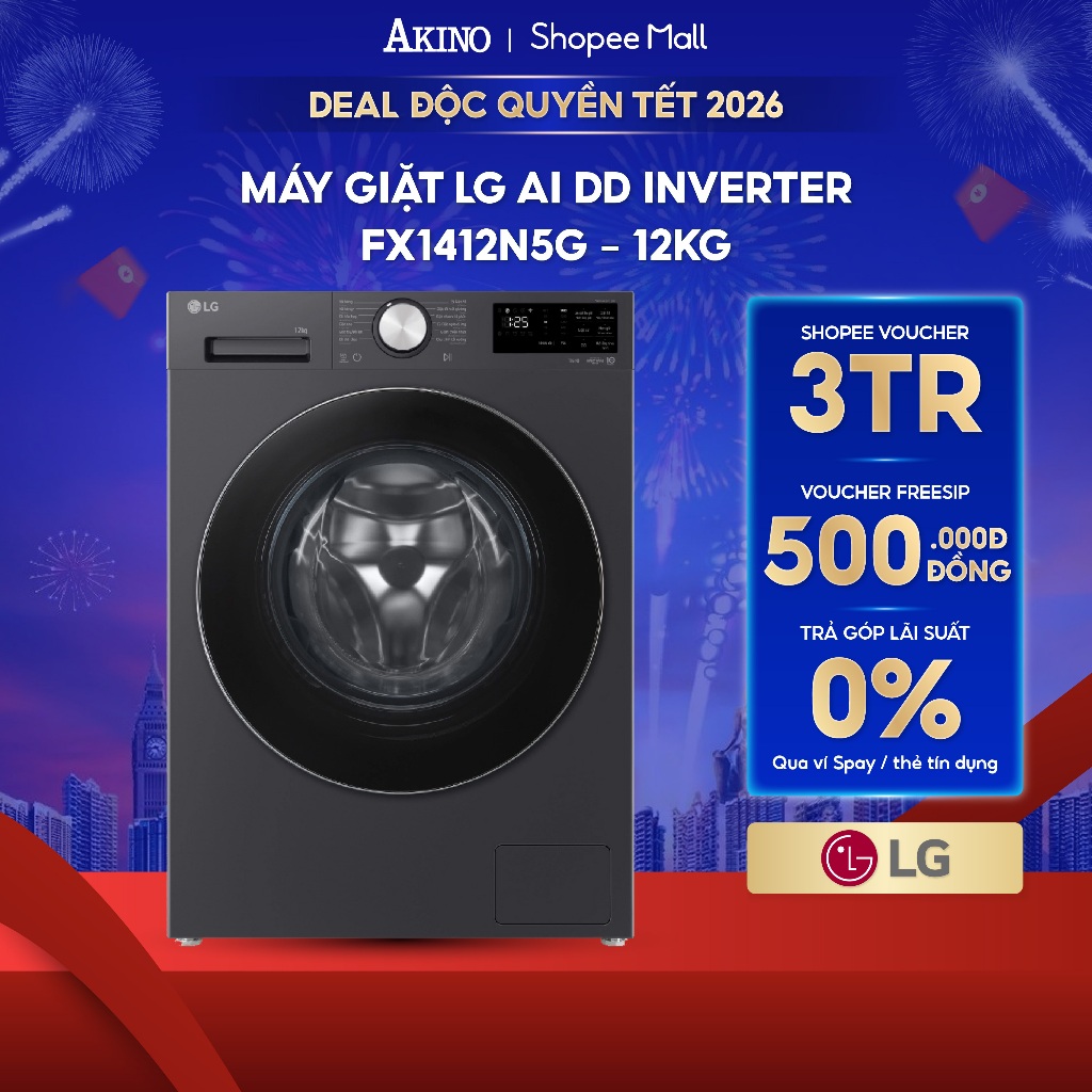 Máy giặt Lồng Ngang LG AI DD Inverter 12 kg FX1412N5G - Hàng Chính Hãng