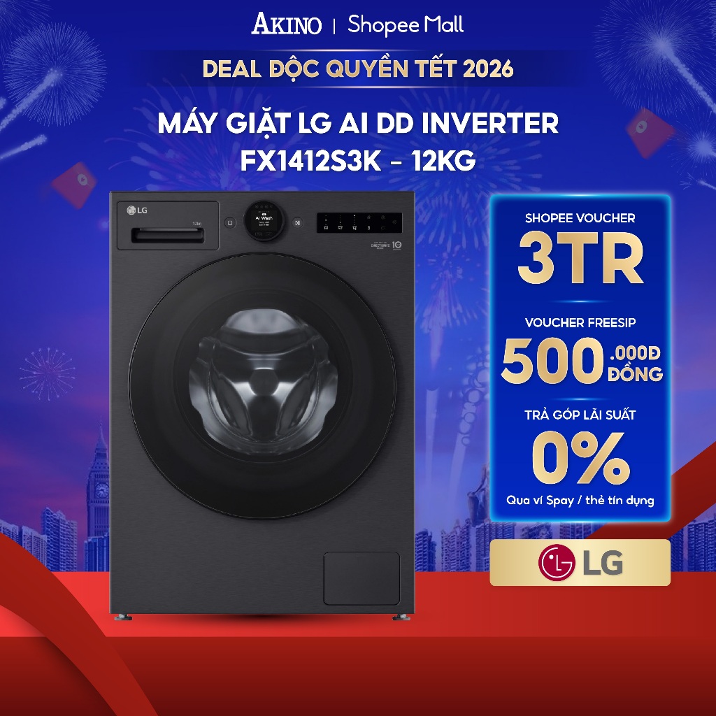 Máy giặt Lồng Ngang LG AI DD™ Inverter 12kg FX1412S3K - Hàng Chính Hãng