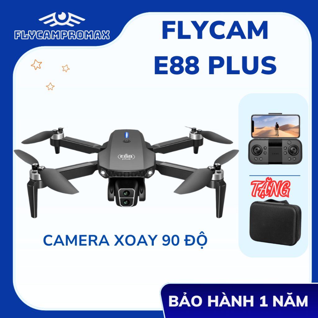 Flycam E88 Plus, camera 4K, bay ổn định, phù hợp quay du lịch và tập chơi, Drone mini