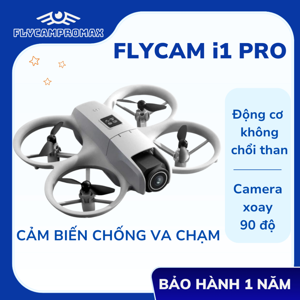 Flycam Mini i1 pro, Máy bay điều khiển từ xa cảm biến va chạm, Plycam camera HD 4K, drone i1 giá rẻ