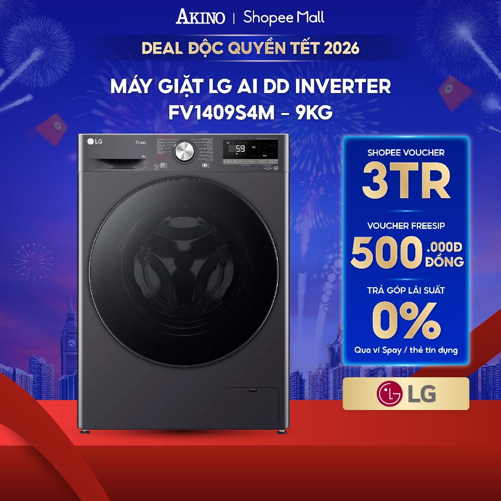 Máy giặt Lồng Ngang LG Inverter 9 kg FV1409S4M - Hàng Chính Hãng
