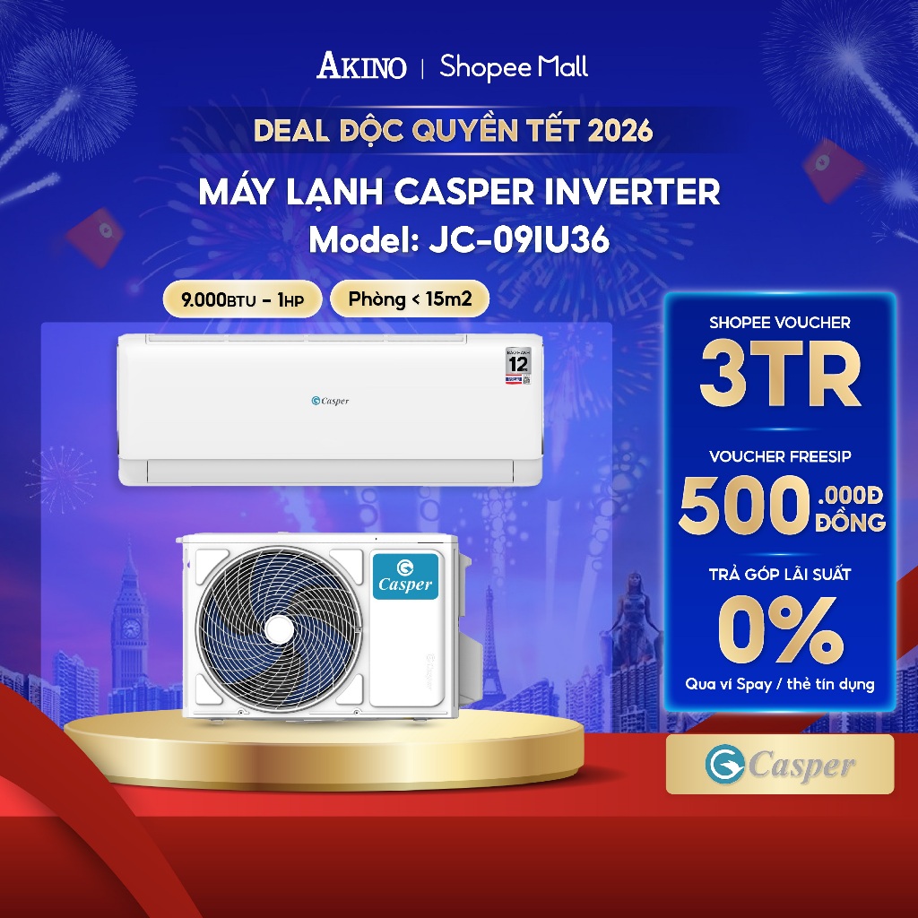 [GIAO TOÀN QUỐC] JC-09IU36/JC-12IU36 l Máy lạnh Casper INVERTER 1HP/1,5HP tiết kiệm điện Model 2025