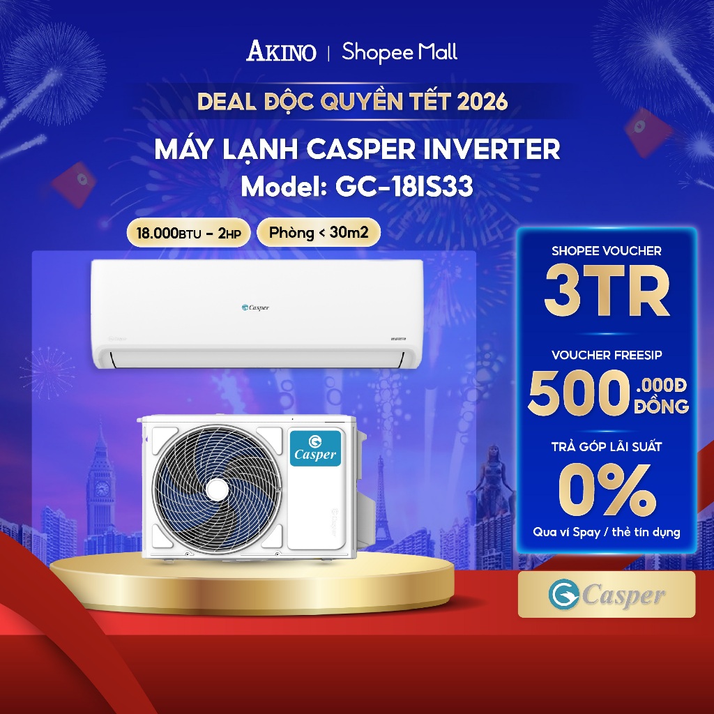GC-18IS33 I Máy Lạnh Casper Inverter Tiết Kiệm Điện 18.000BTU/2.0HP/2.0Ngựa