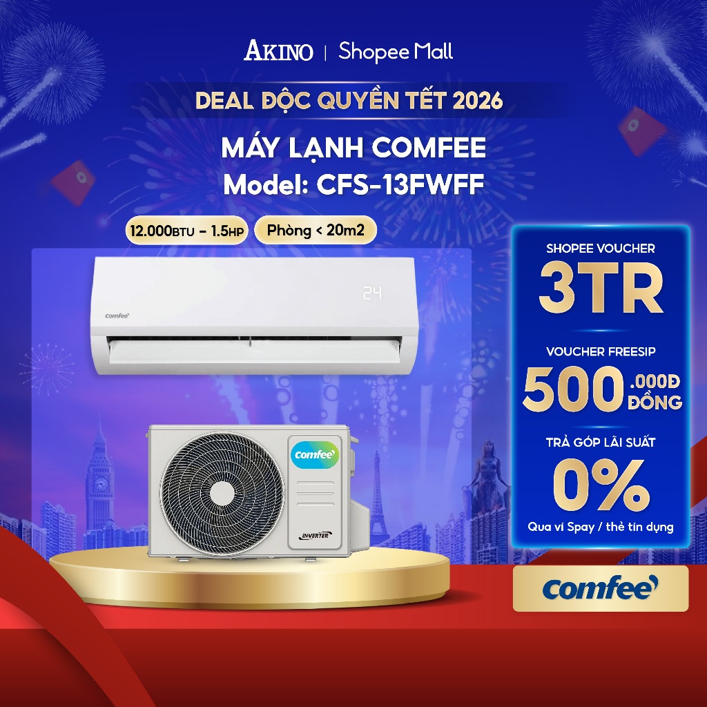 CFS-13FWFF-V I Máy Lạnh Comfee 1 Chiều 12.000BTU/1.5HP/1.5Ngựa (KHÔNG INVERTER)