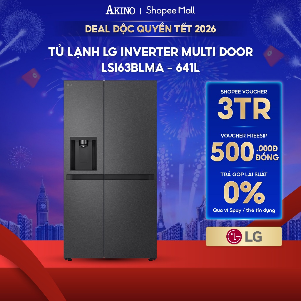 Tủ lạnh LG Inverter 641 lít Side By Side LSI63BLMA - Bảo hành chính hãng
