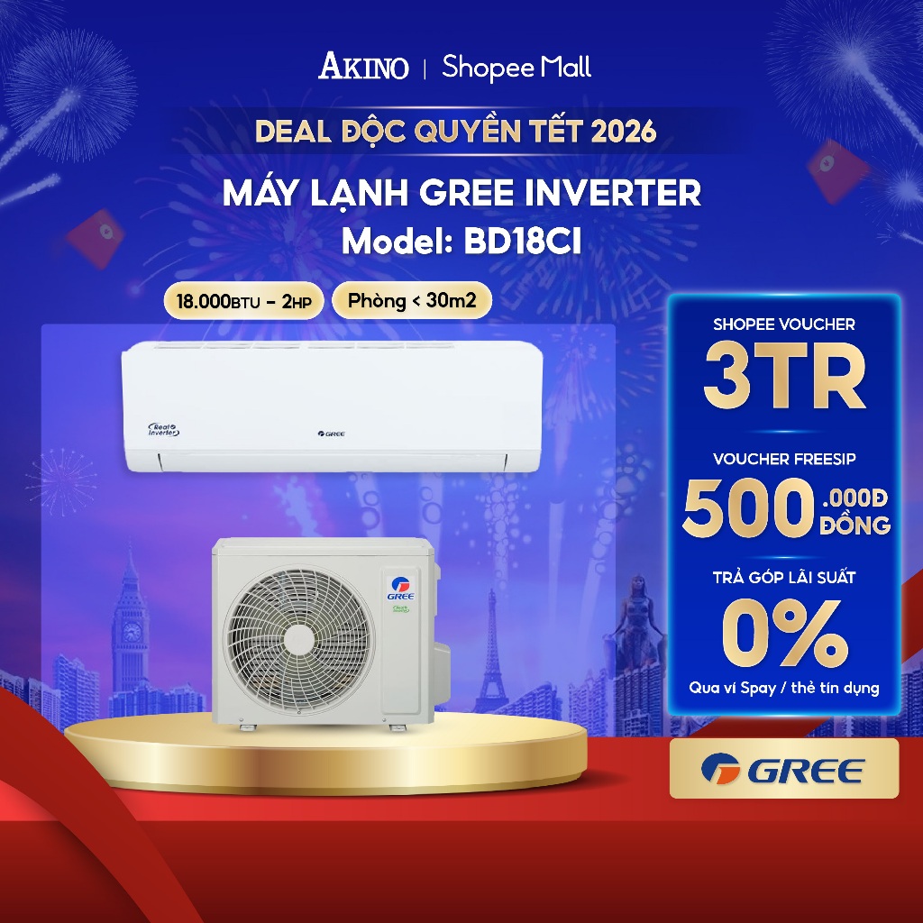 BD18CI I Máy Lạnh Gree Inverter Tiết Kiệm Điện 18.000BTU/2.0HP/2.0Ngựa Model 2025