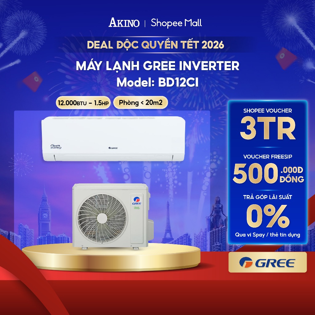 BD12CI I Máy Lạnh Gree Inverter Tiết Kiệm Điện 12.000BTU/1.5HP/1.5Ngựa Model 2025