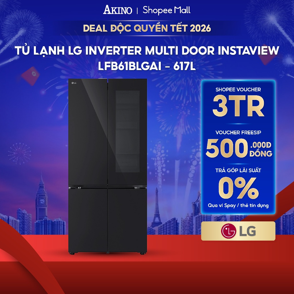 Tủ lạnh LG Inverter 617 lít Multi Door InstaView LFB61BLGAI - Hàng Chính Hãng