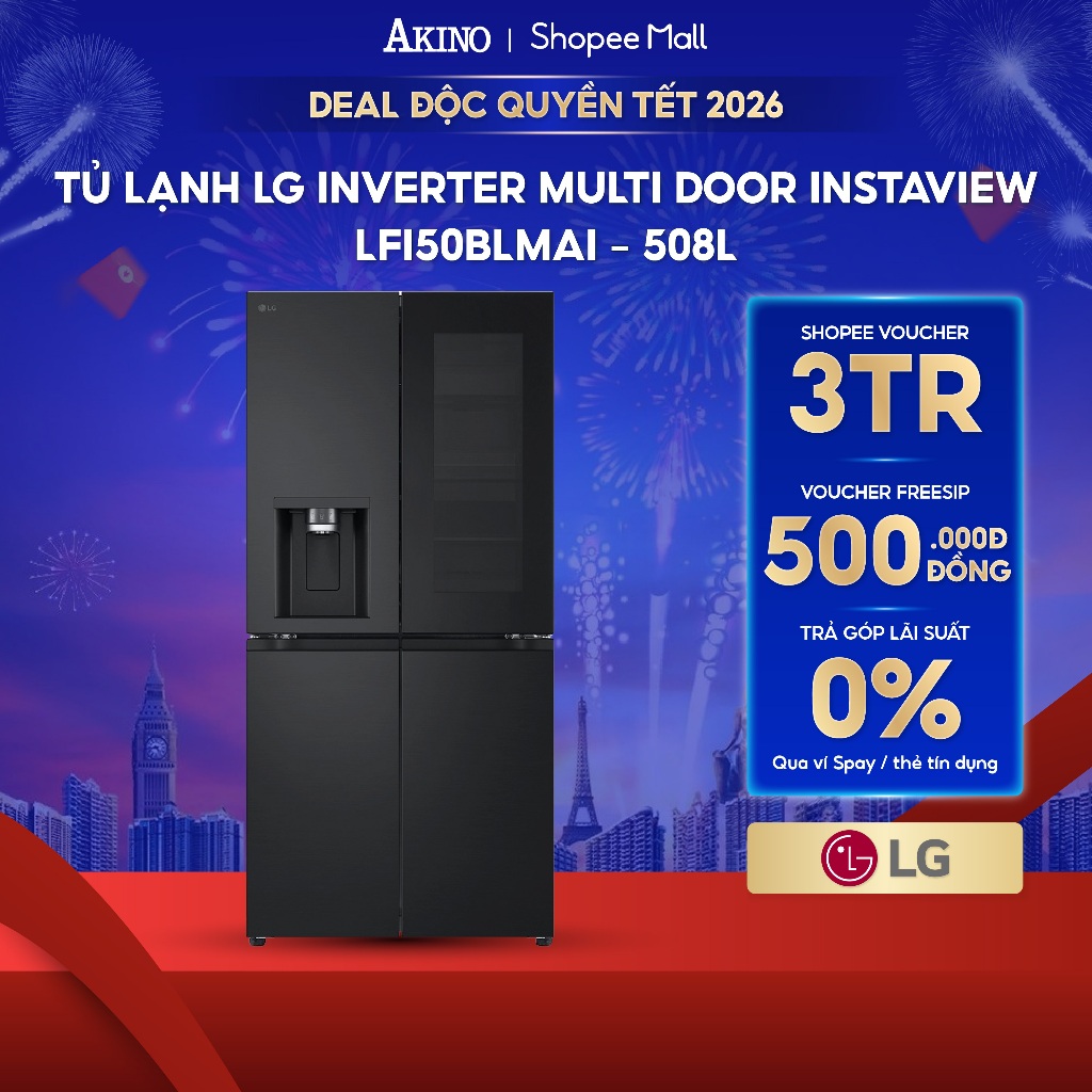 Tủ lạnh LG Inverter 508 lít Multi Door InstaView LFI50BLMAI - Hàng Chính Hãng