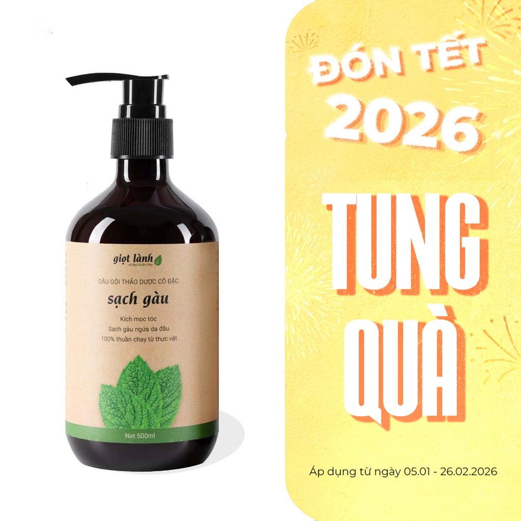 Dầu gội thảo dược Sạch Gàu, dầu gội thuần chay Giọt Lành 500ml